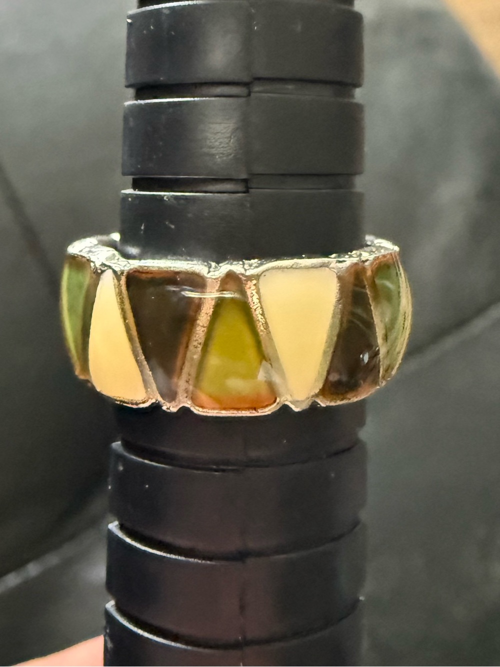 Green Geometric Inlay mood ring Statement Ring size 5 - Picture 5 of 5